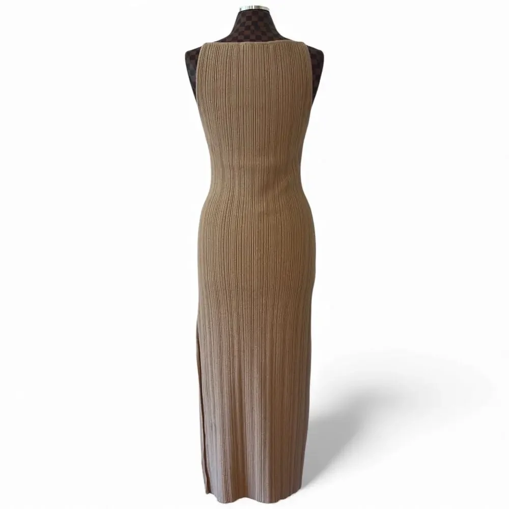 Abercrombie & Fitch Ribbed Sweater Maxi Cami Slip Dress Size Large Tan Shift Y2K